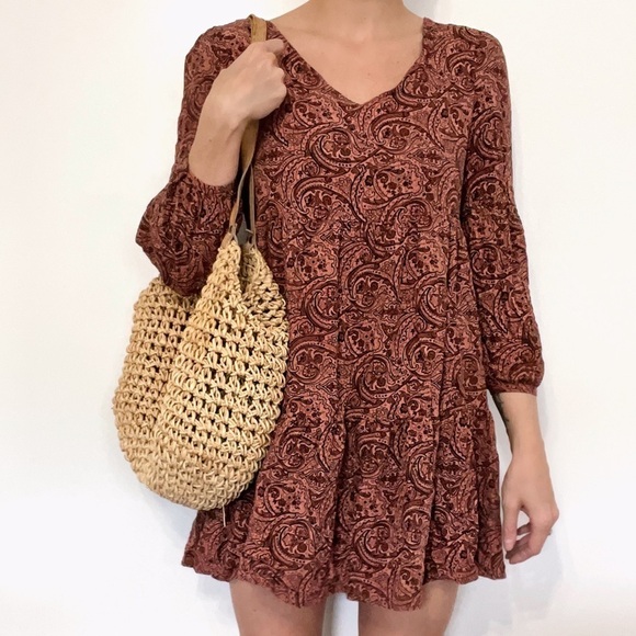 💫 Lucky Brand Long Sleeve Boho Tiered Mini Dress - Picture 1 of 6